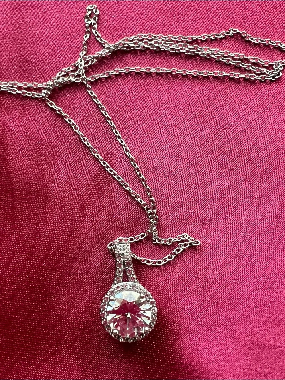 Sterling Silver Pendant Necklace with White Sapphire - Sparkling Clear